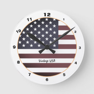 USA Flag & United States of America clock /vintage Runde Wanduhr