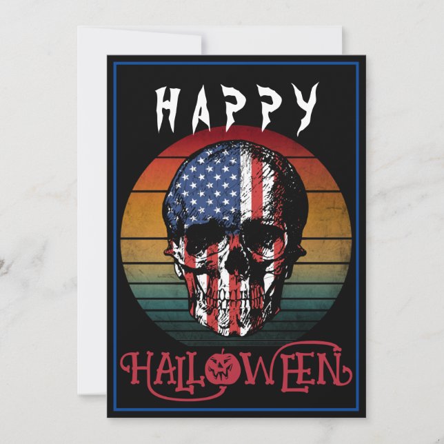 USA FLAG VINTAGE SKULL HAPPY HALLOWEEN VERANSTALTU EINLADUNG (Vorderseite)