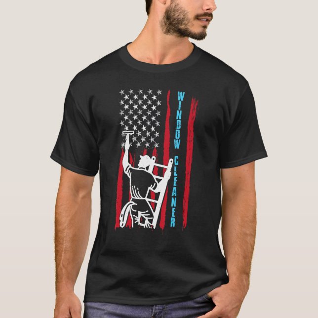 USA Flag Window Cleaner Outfit Fenster Waschmaschi T-Shirt (Vorderseite)