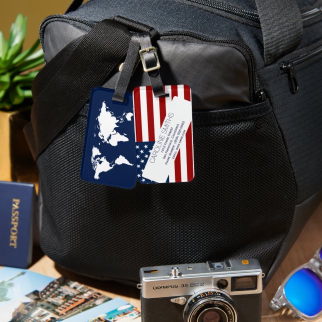 USA flag with address-label Gepäckanhänger (Vorderseite & Rückseite)