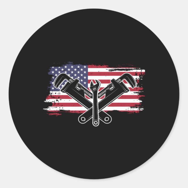 Usa Flag Wrench Plumbing Pipe Plunger Pipefitter Runder Aufkleber (Vorderseite)