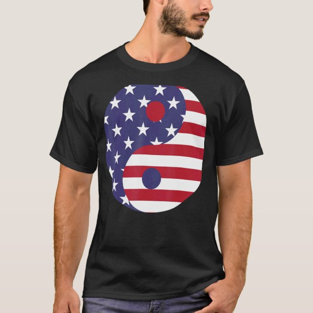USA Flag Ying and Yang T-Shirt (Vorderseite)