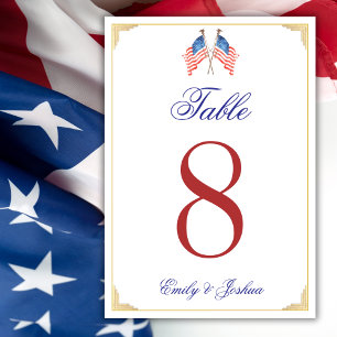 USA-Flagge 4. Juli Patriotisches Hochzeitsmenü Tischnummer
