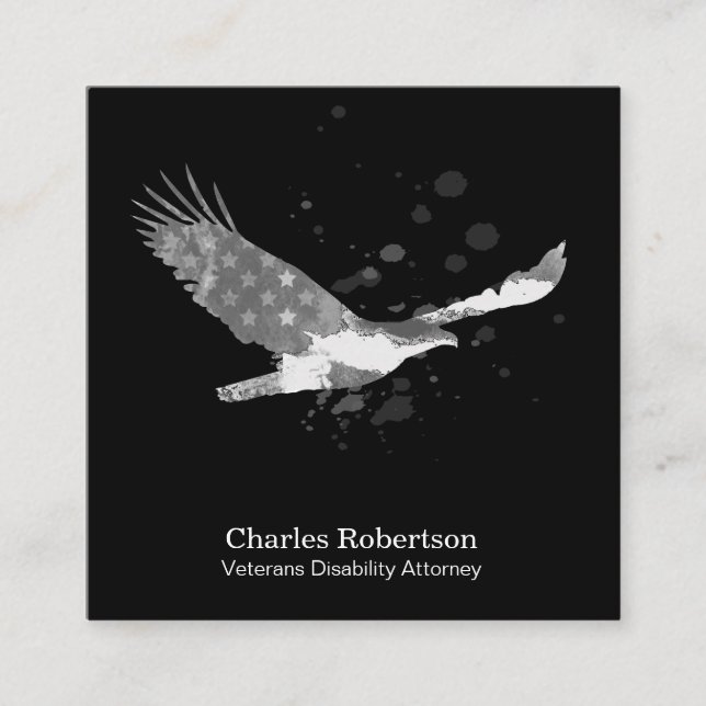 *~* USA Flagge American Eagle Gray Gray auf Schwar Quadratische Visitenkarte (Vorderseite)