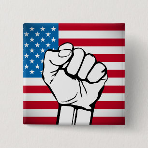 USA-Flagge   Ansteigende Fäuste Button
