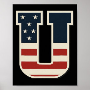 USA-Flagge Buchstabe U Sterne Streifen passendes T Poster