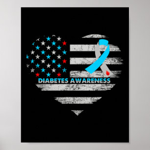 Usa-Flagge Diabetes-Bewusstsein Herz Familienunter Poster