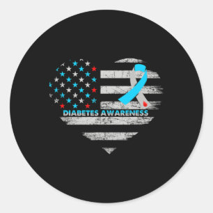 Usa-Flagge Diabetes-Bewusstsein Herz Familienunter Runder Aufkleber
