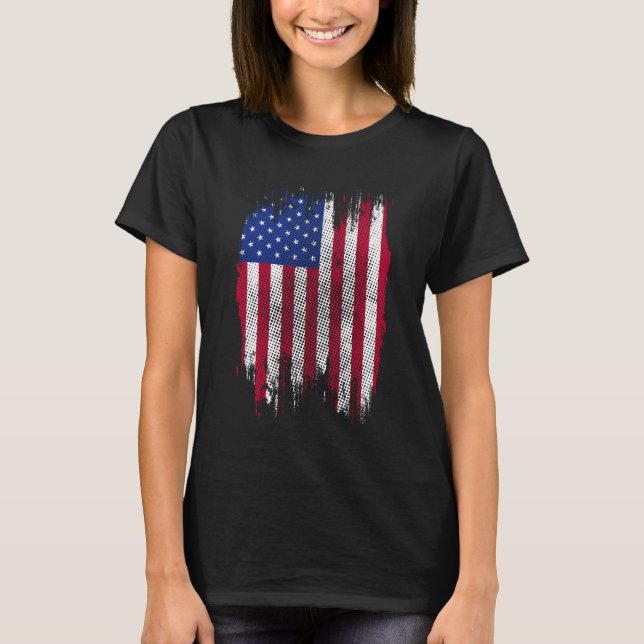 USA-Flagge Distressed Halftone-Design T-Shirt (Vorderseite)