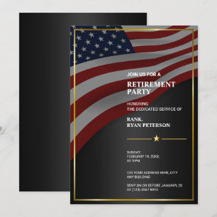 USA-Flagge   Ecke   Goldrahmen   Luxus Schwarz Einladung