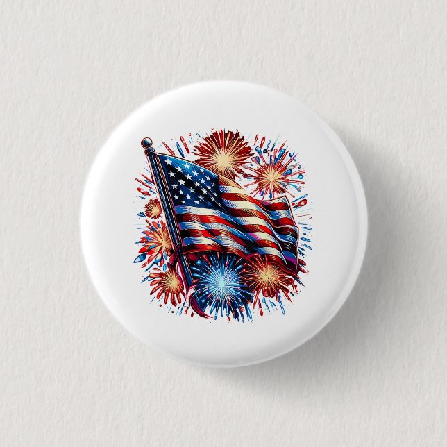 USA-Flagge Feuerwerk Patriotisch Button (Vorderseite)