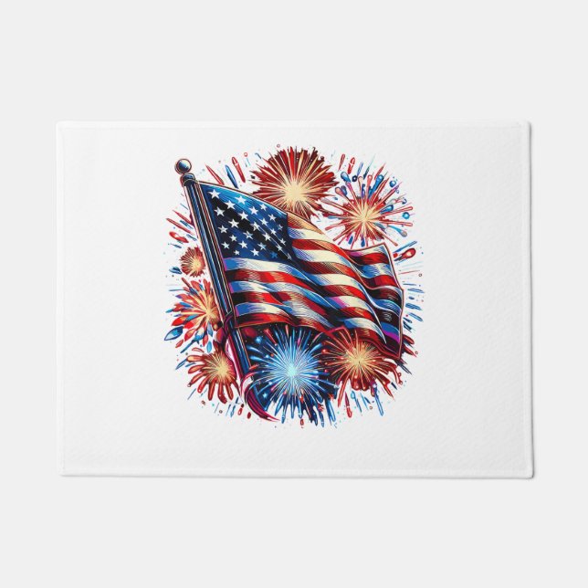 USA-Flagge Feuerwerk Patriotisch Fußmatte (Vorderseite)
