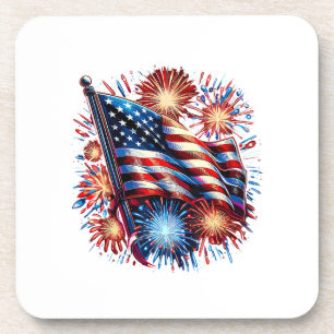 USA-Flagge Feuerwerk Patriotisch Getränkeuntersetzer
