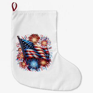 USA-Flagge Feuerwerk Patriotisch Großer Weihnachtsstrumpf