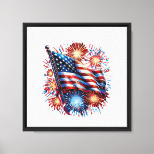 USA-Flagge Feuerwerk Patriotisch Leinwanddruck