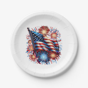 USA-Flagge Feuerwerk Patriotisch Pappteller