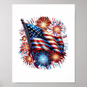 USA-Flagge Feuerwerk Patriotisch Poster