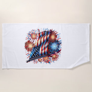 USA-Flagge Feuerwerk Patriotisch Strandtuch