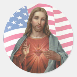 USA-FLAGGE-HEILIGES HERZ VON JESUS RUNDER AUFKLEBER
