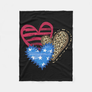 USA-Flagge Herz 4. Juli Leopard Patriotisch Rot W Fleecedecke