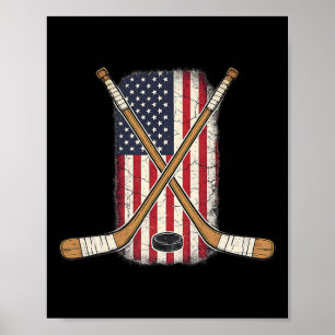 USA-Flagge Hockeyschläger Eishockey Patriotisch Am Poster