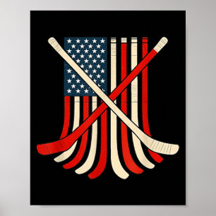 USA-Flagge Hockeyschläger Patriotischer Eishockeys Poster