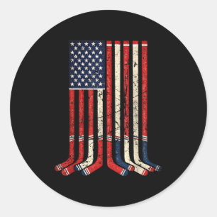 USA-Flagge Hockeyschläger patriotischer Eishockeys Runder Aufkleber