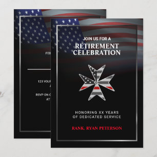 USA-Flagge Maltesisches Kreuz mit dünner rote Li Einladung