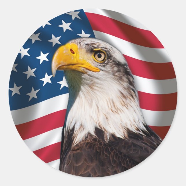 USA-Flagge mit Bald Eagle Runder Aufkleber (Vorderseite)