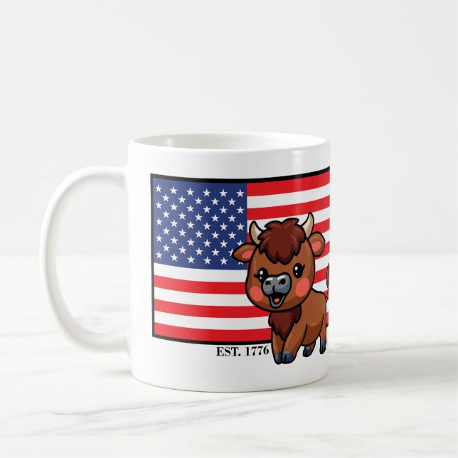 USA-Flagge mit Bison EST 1776 Kaffeetasse (Links)