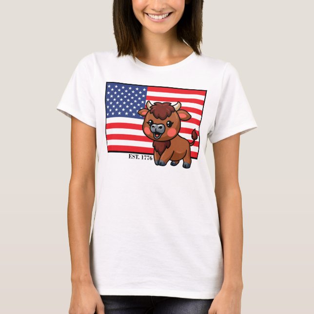 USA-Flagge mit Bison EST 1776 T-Shirt (Vorderseite)