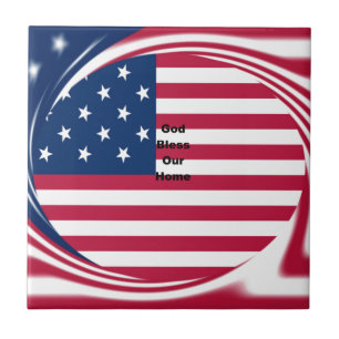 USA-Flagge mit Gott segne unsere Zuhause Text Art  Fliese