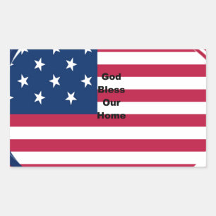 USA-Flagge mit Gott segne unsere Zuhause Text Art  Rechteckiger Aufkleber