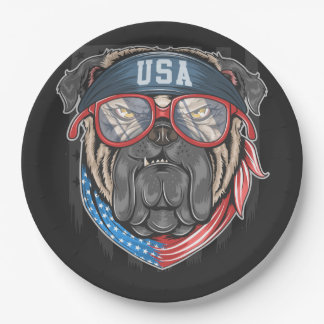 USA-Flagge mit Mops Paper-Tellern Pappteller