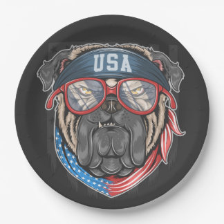 USA-Flagge mit Mops Paper-Tellern Pappteller
