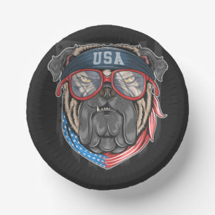 USA-Flagge mit Mops Pappteller