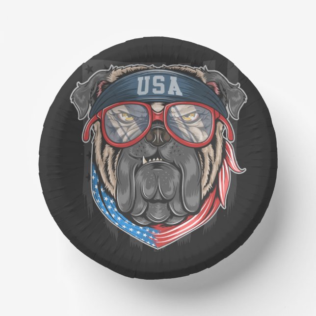 USA-Flagge mit Mops Pappteller (Vorderseite)