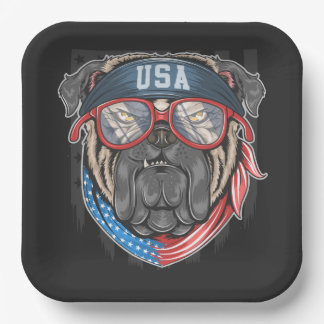 USA-Flagge mit Mops Pappteller
