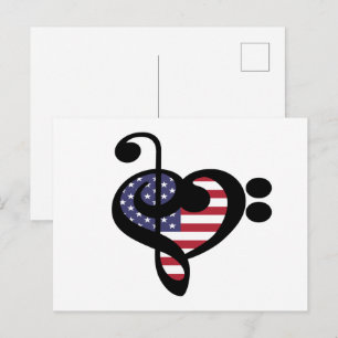 USA-Flagge Musik Herz - Amerikanischer Stolz Musik Postkarte