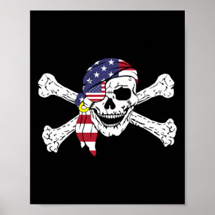 USA-Flagge Patriotischer Totenkopf Pirat Männer Poster