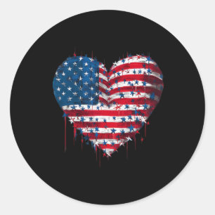 USA-Flagge Patriotisches Amerikanisches Herz Strei Runder Aufkleber