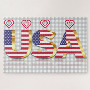 USA-Flagge-Puzzle mit Herzen Puzzle