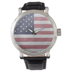 USA Flagge Red White Blue America Geometric Mesh Armbanduhr