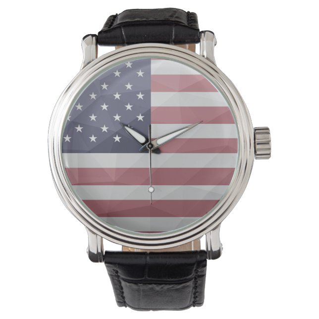 USA Flagge Red White Blue America Geometric Mesh Armbanduhr (Vorderseite)