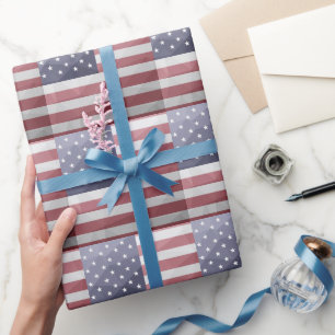 USA Flagge Red White Blue America Geometric Mesh Geschenkpapier