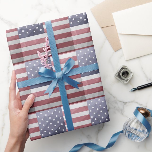 USA Flagge Red White Blue America Geometric Mesh Geschenkpapier (Schenken)