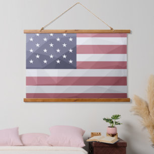 USA Flagge Red White Blue America Geometric Mesh Wandteppich Mit Holzrahmen