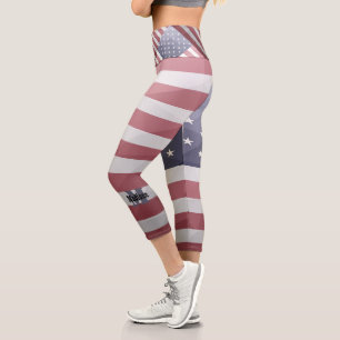 USA-Flagge Red White Blue Geometric Mesh Monogram Capri Leggings