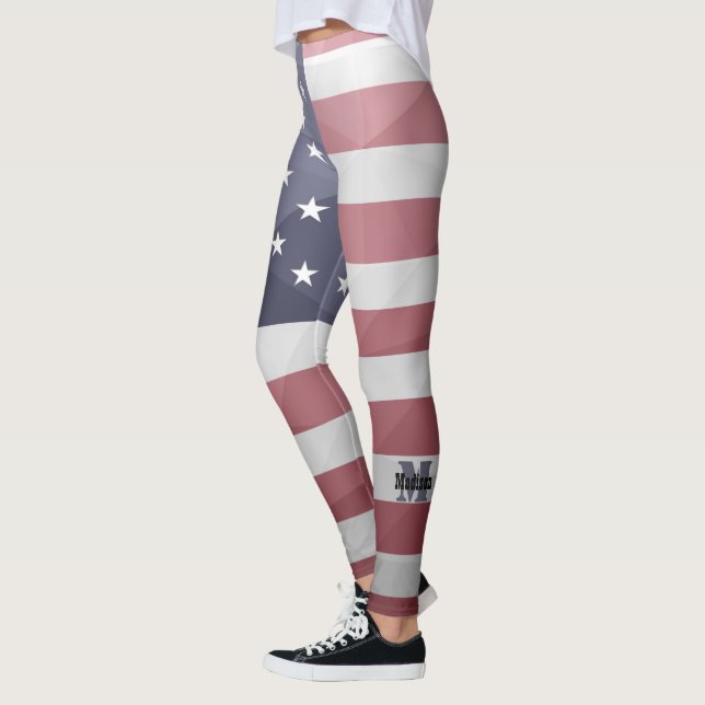 USA-Flagge Red White Blue Geometric Mesh Monogram Leggings (Links)