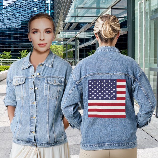 USA Flagge Red White Blue Patriotic Women's Jeansjacke (America USA Flag Red White Blue Patriotic Women's Denim Jacket)